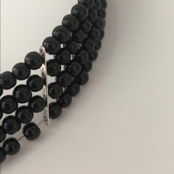 CHOKER BLACK BEADED WITH SILVER TONE BARS NWOT - Picture 2 of 7